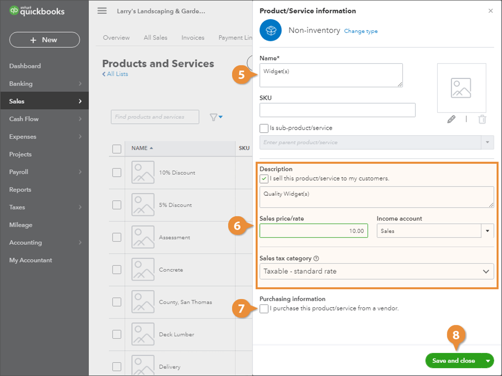 Create a Non-inventory product