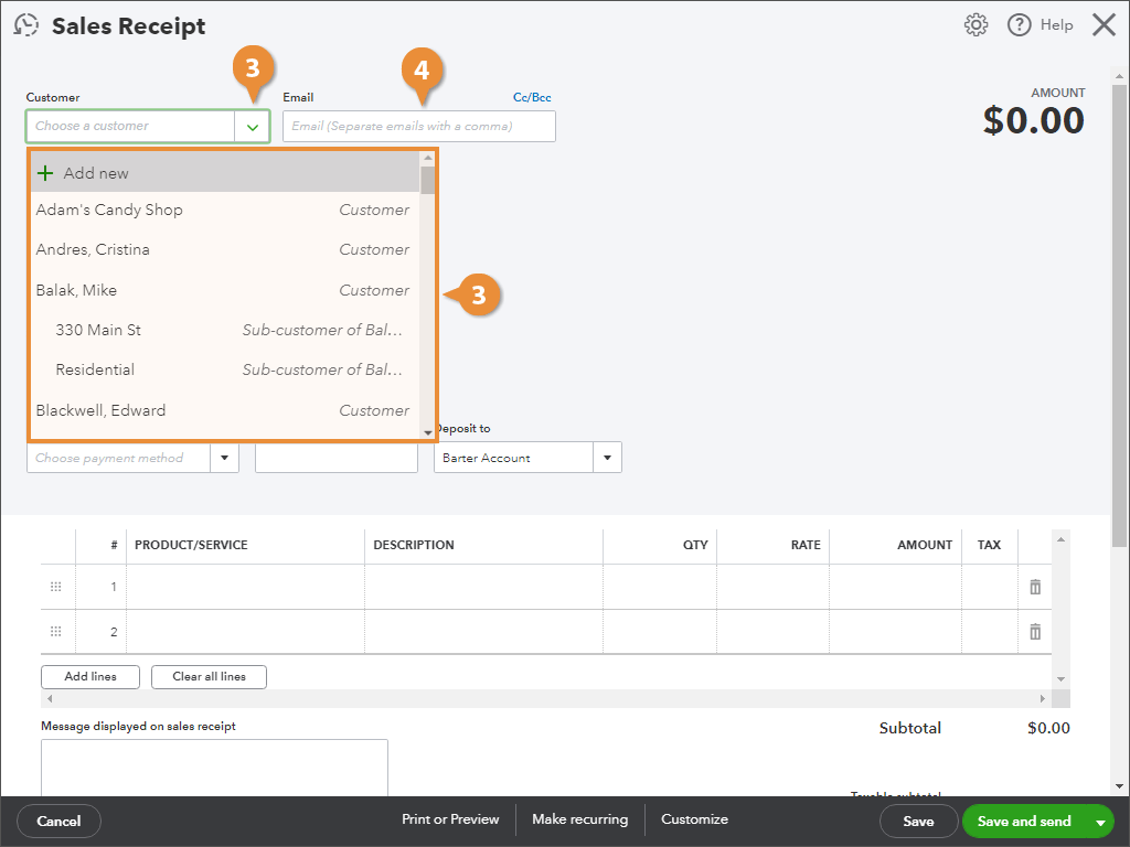 Create a Sales Receipt