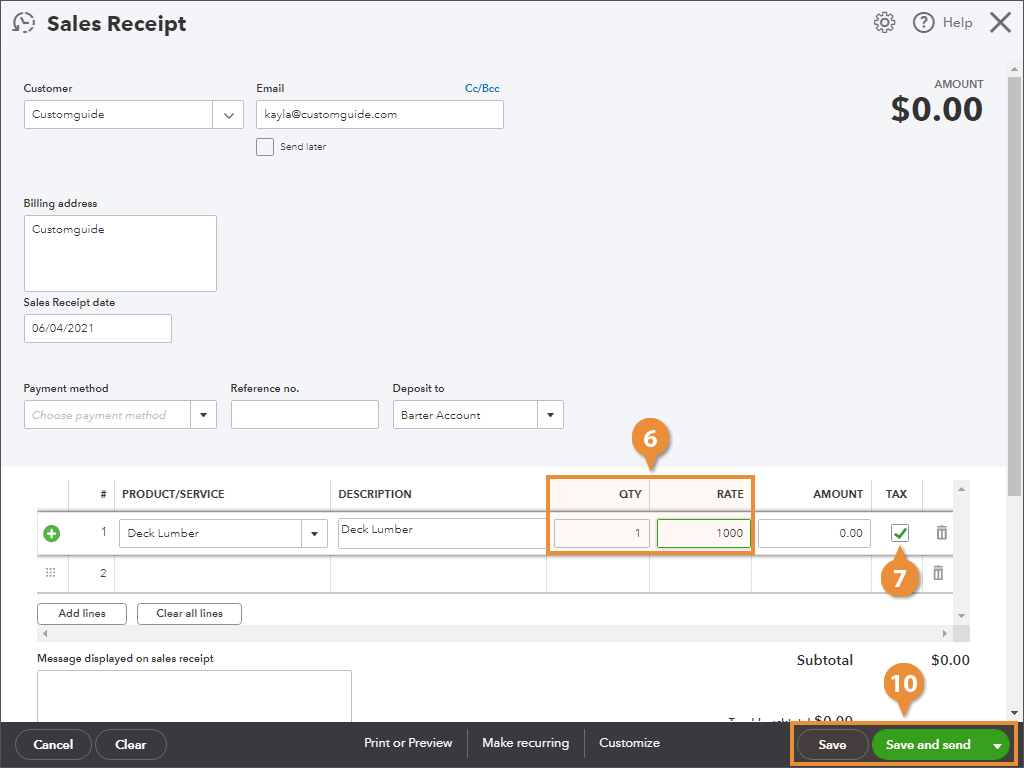 Create a Sales Receipt