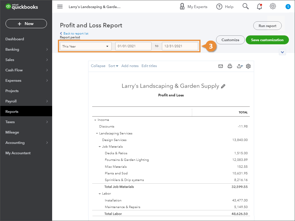 Run a Profit and Loss Report