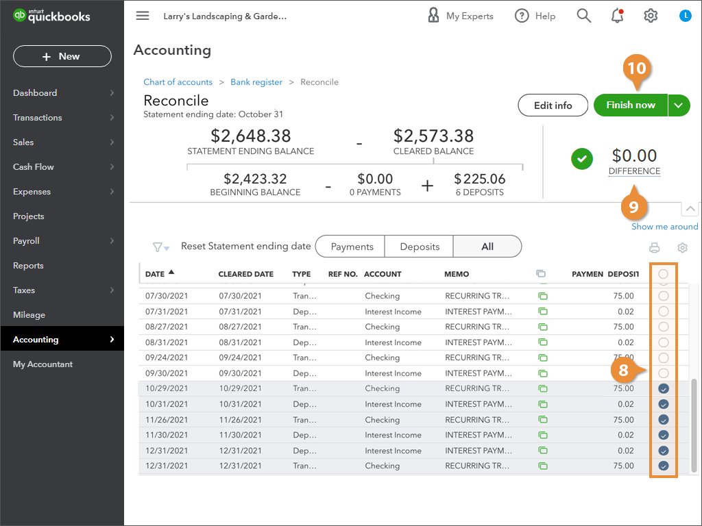 Reconcile Bank Account