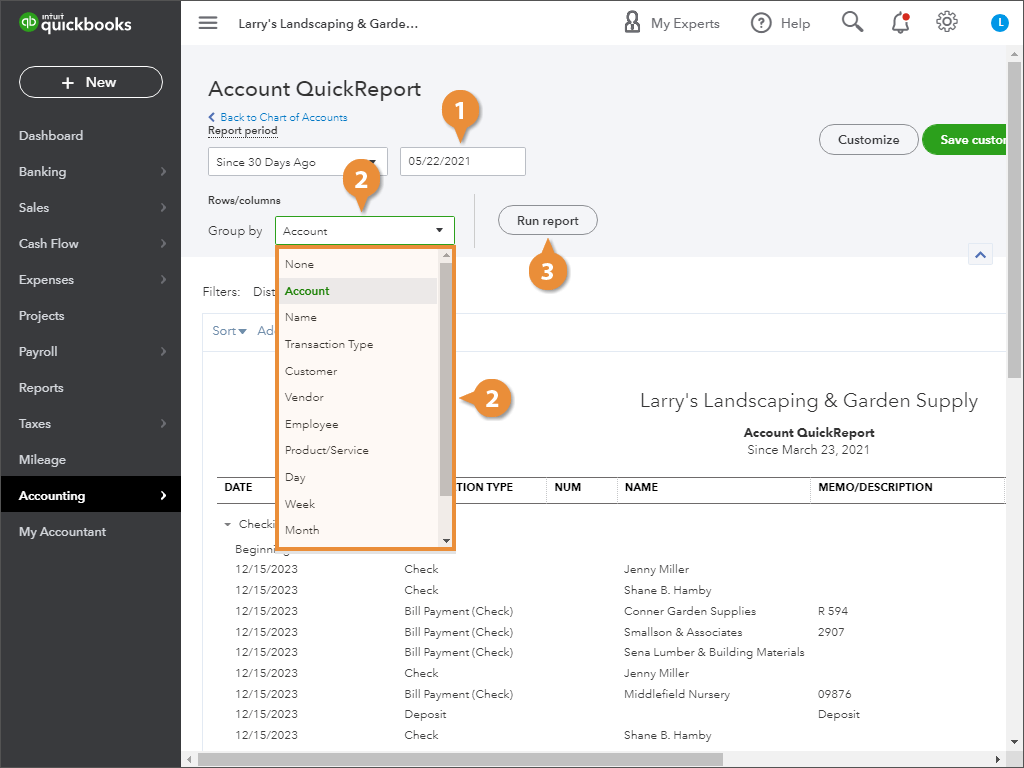 Change the Reporting Period or Grouping