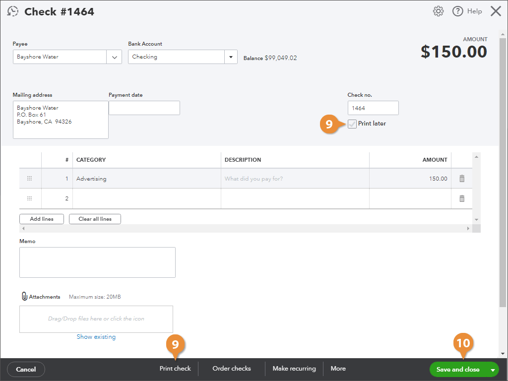 Write Checks / Pay Expenses