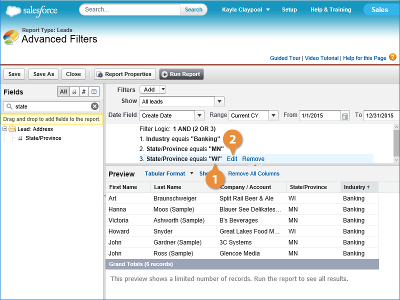 Edit Filter Criteria