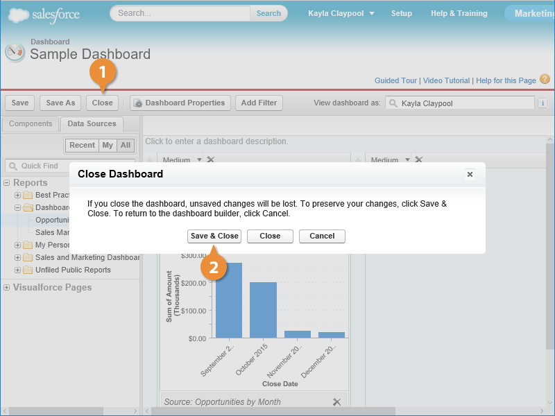 Save and Close a Dashboard