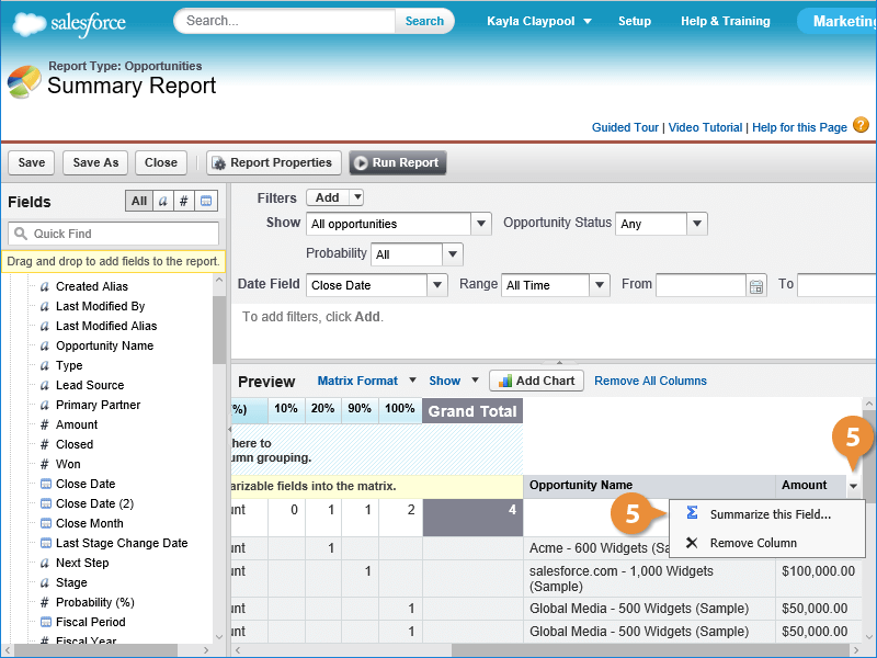 Create a Matrix Report