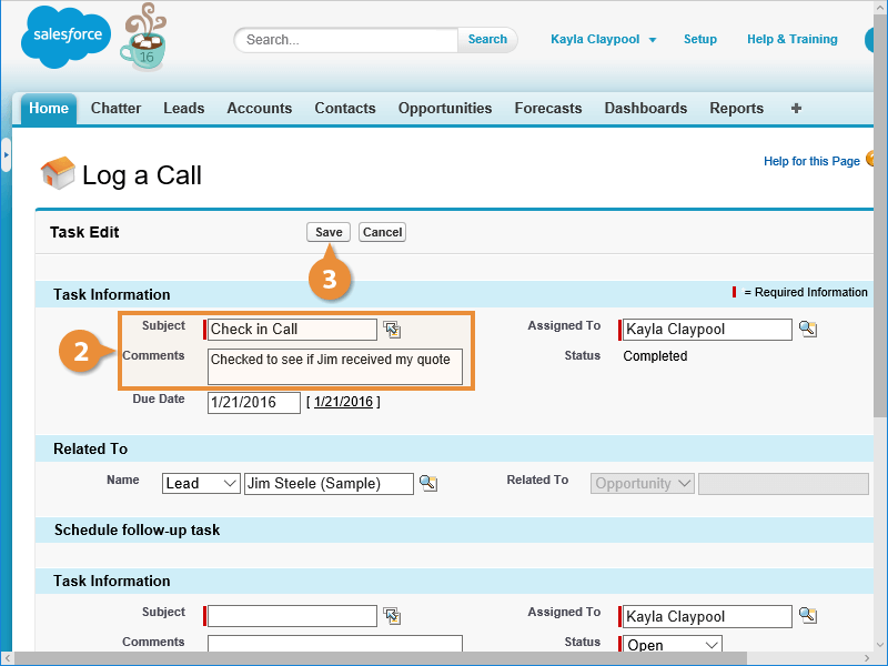 Log a Call or Activity