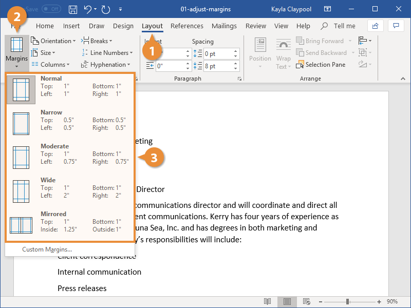 how to change margins on one page in word doc