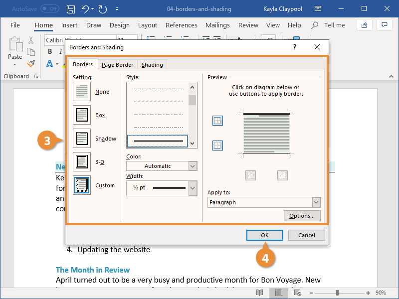 Additional Border and Shading Options