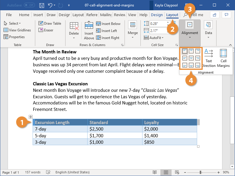 weekly Diver Liquor Change Table Style in Word | CustomGuide