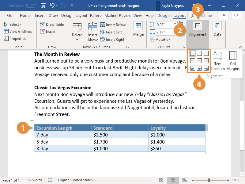 how to apply centered style set in word