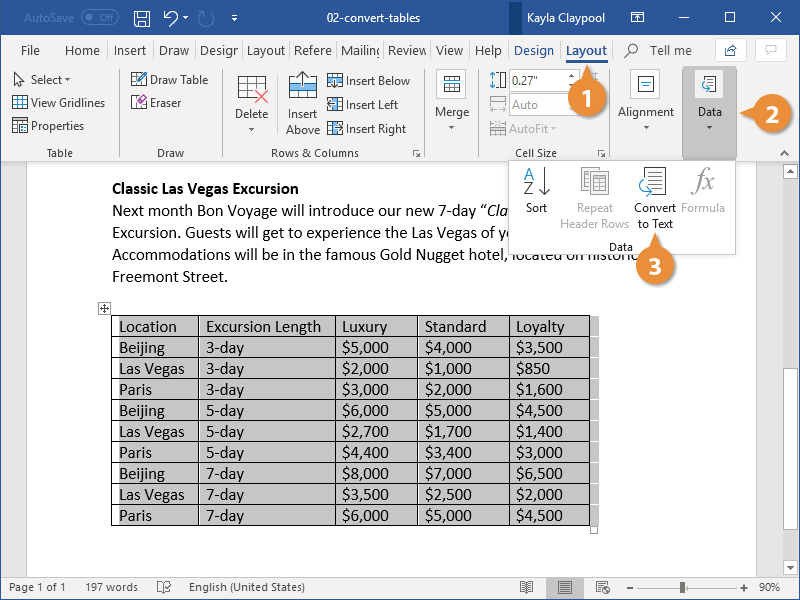 Convert Tables to Text