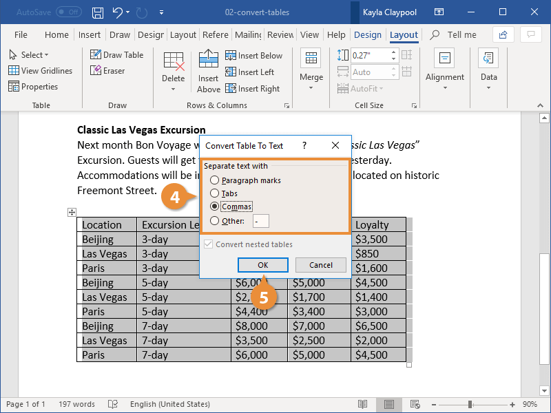 Convert Tables to Text
