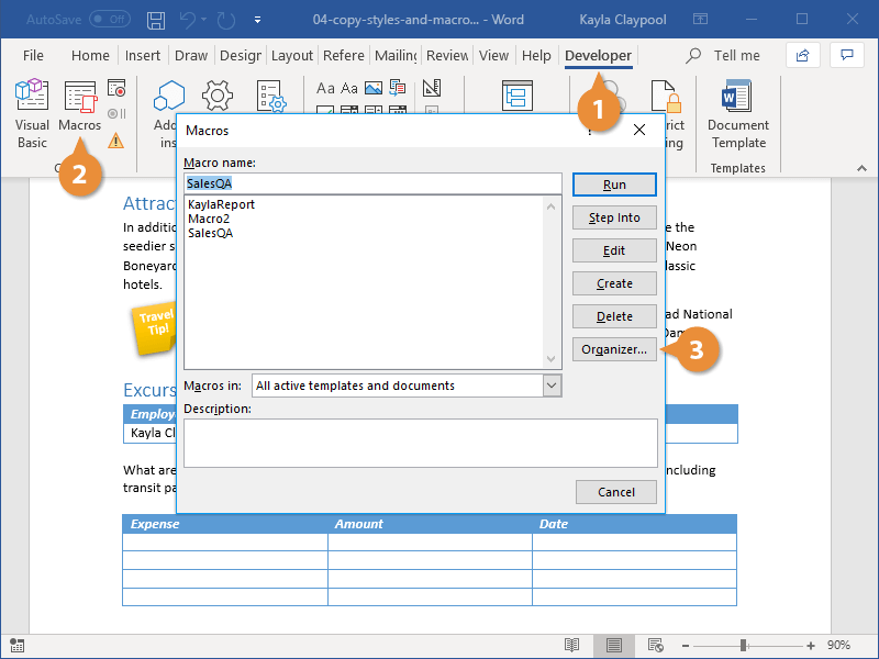 How do I import a template from another document?