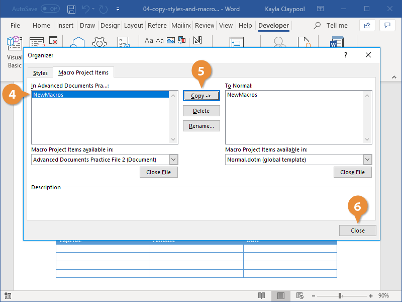 Copy Styles and Macros Between Templates