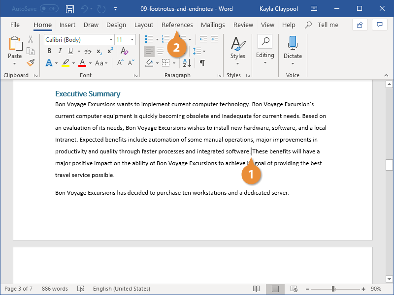 creating footnotes in word 2013