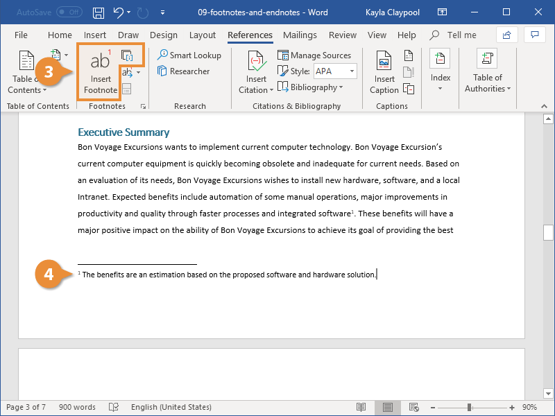 how to add footnote in word document