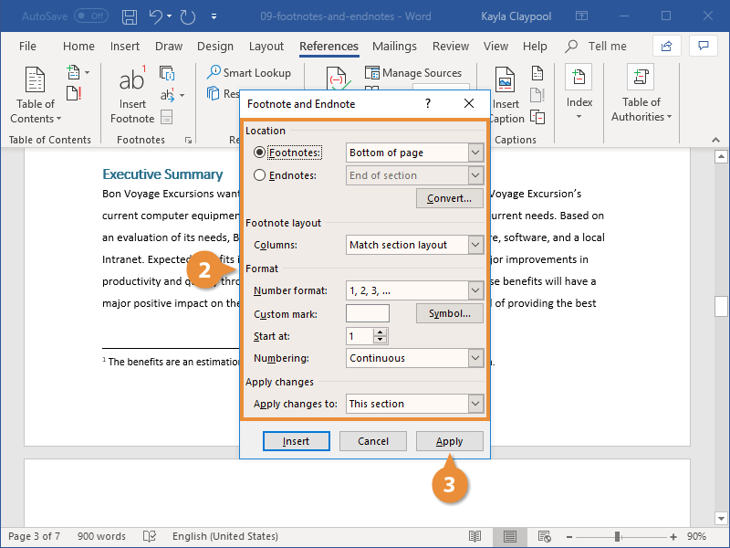 Modify Footnote and Endnote Properties