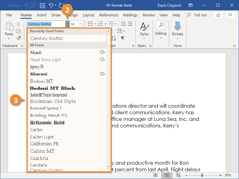 Microsoft word font types list