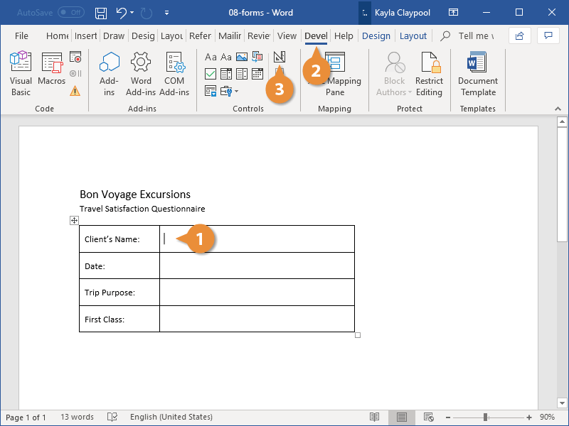 remove text form field word 2013