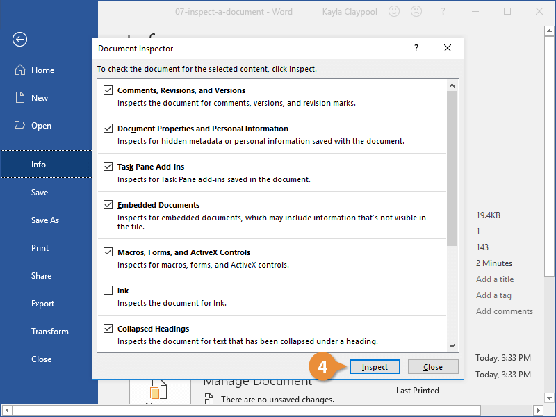 Inspect a Document Advanced