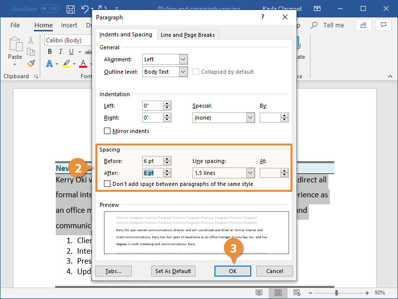 how to change paragraph spacing in word