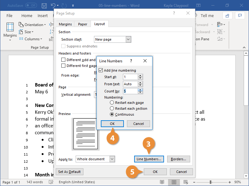 How to Add Lines Numbers in Word | CustomGuide