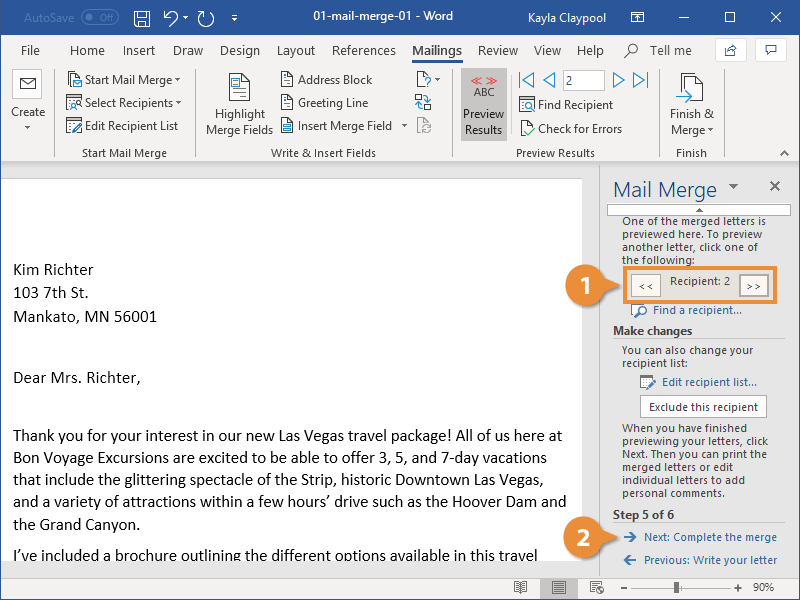 mail merge in ms word assignment