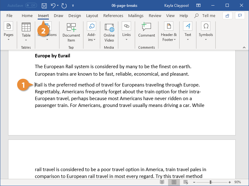 How To Insert Page Break And Page Numbering In Word 2016 - Printable ...