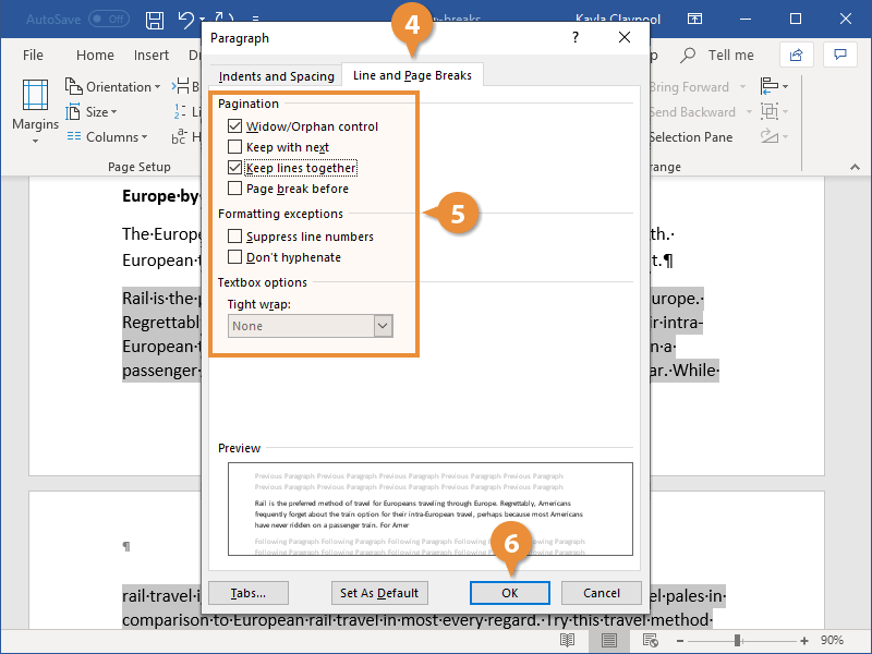 how to set page breaks in word