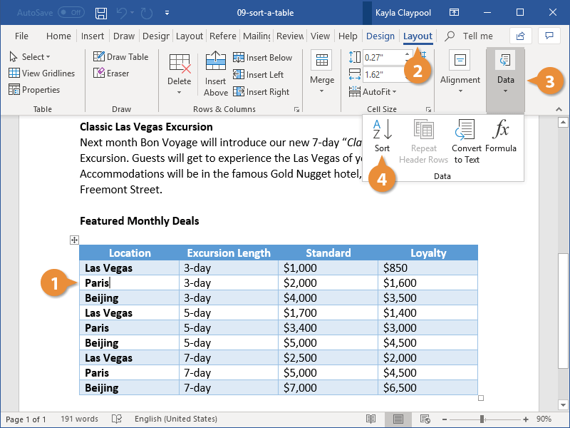 Sort Tables