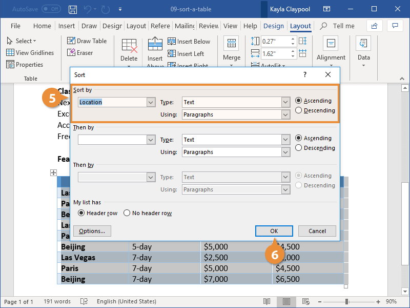 Sort Tables