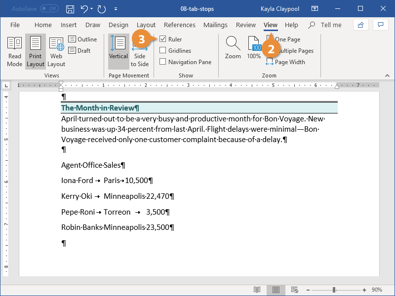 Enable Formatting Marks and the Ruler