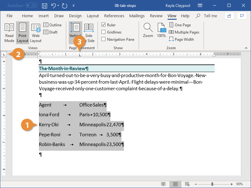 Set a Tab Stop Using the Ruler