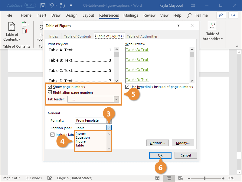 Add a Table of Figures