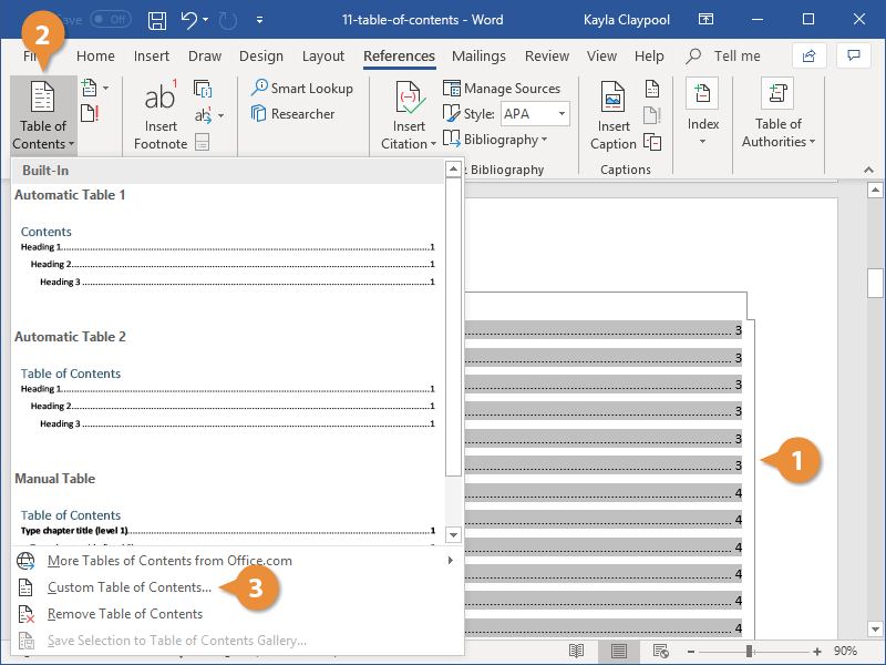 how to do a table of contents for an essay