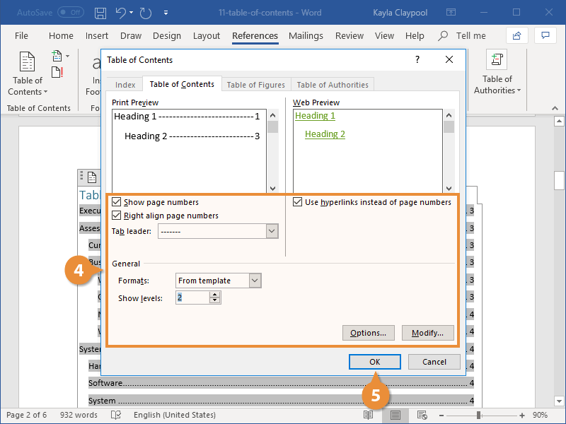 Customize a Table of Contents