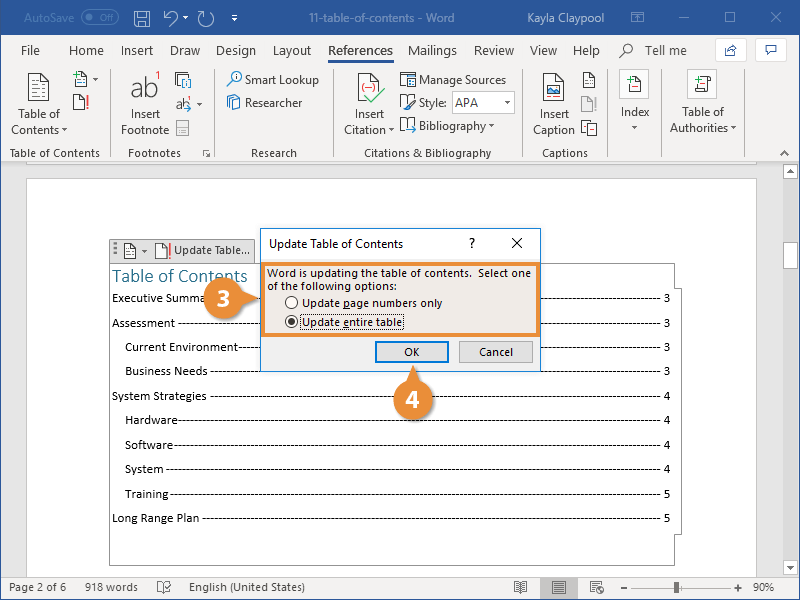 Update a Table of Contents