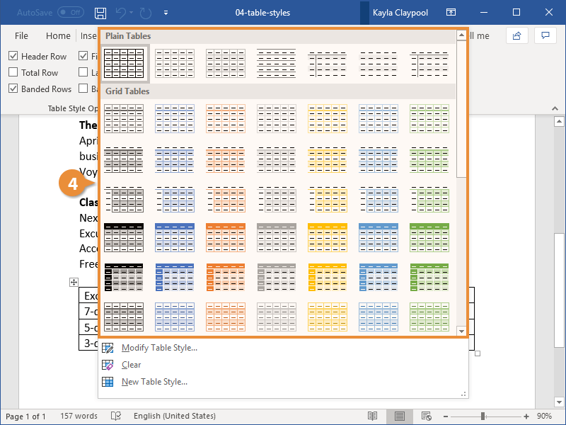 Change Table Style In Word Customguide