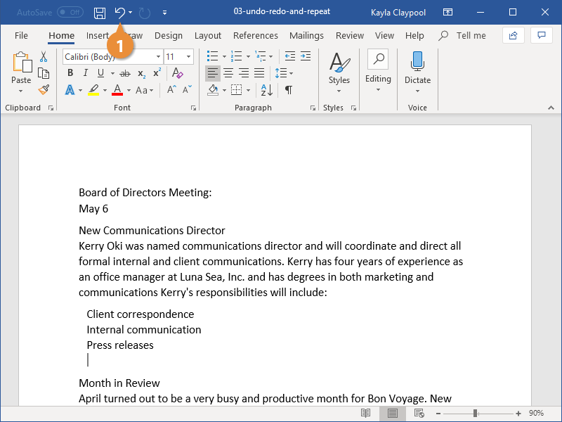 what is the redo command in word