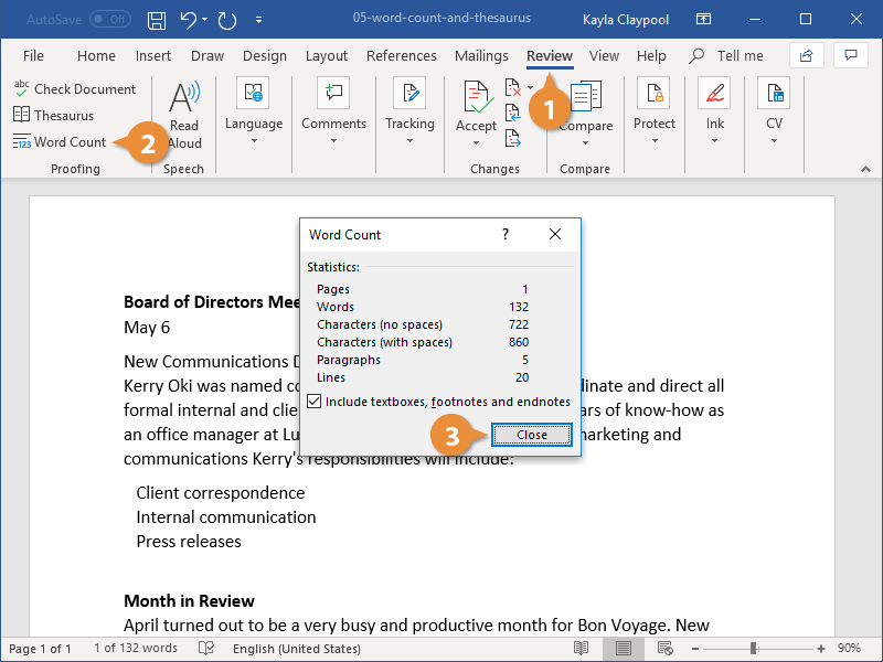 Word Count in Word | CustomGuide