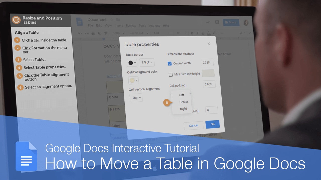 How to Move a Table in Google Docs