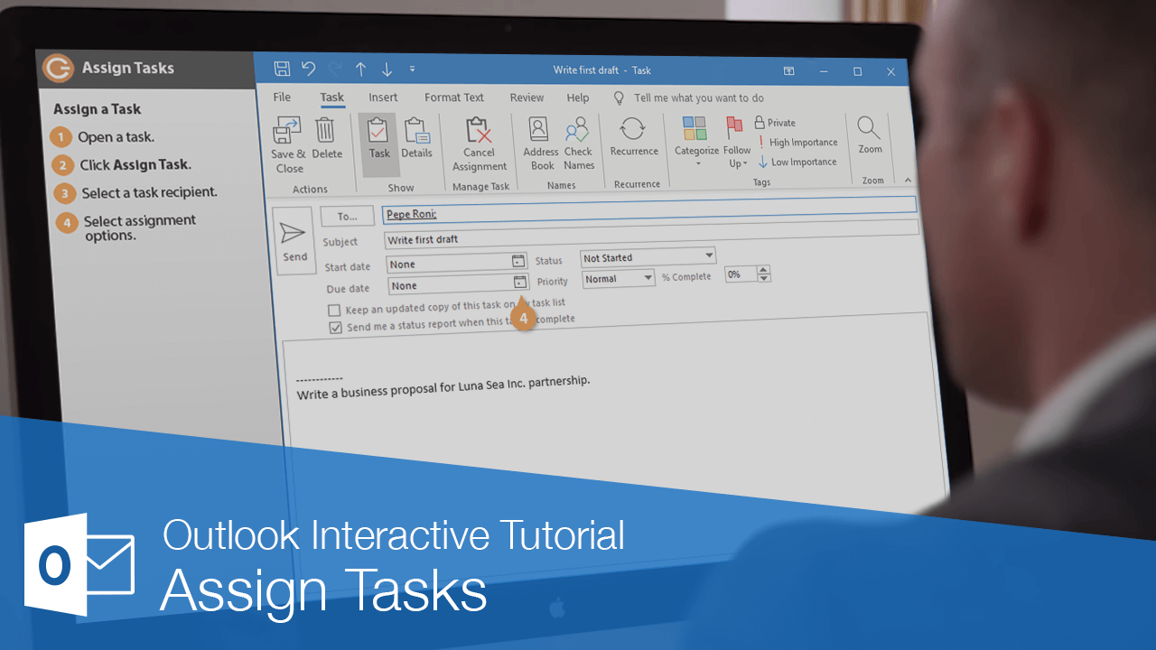 how to assign the selected task in outlook