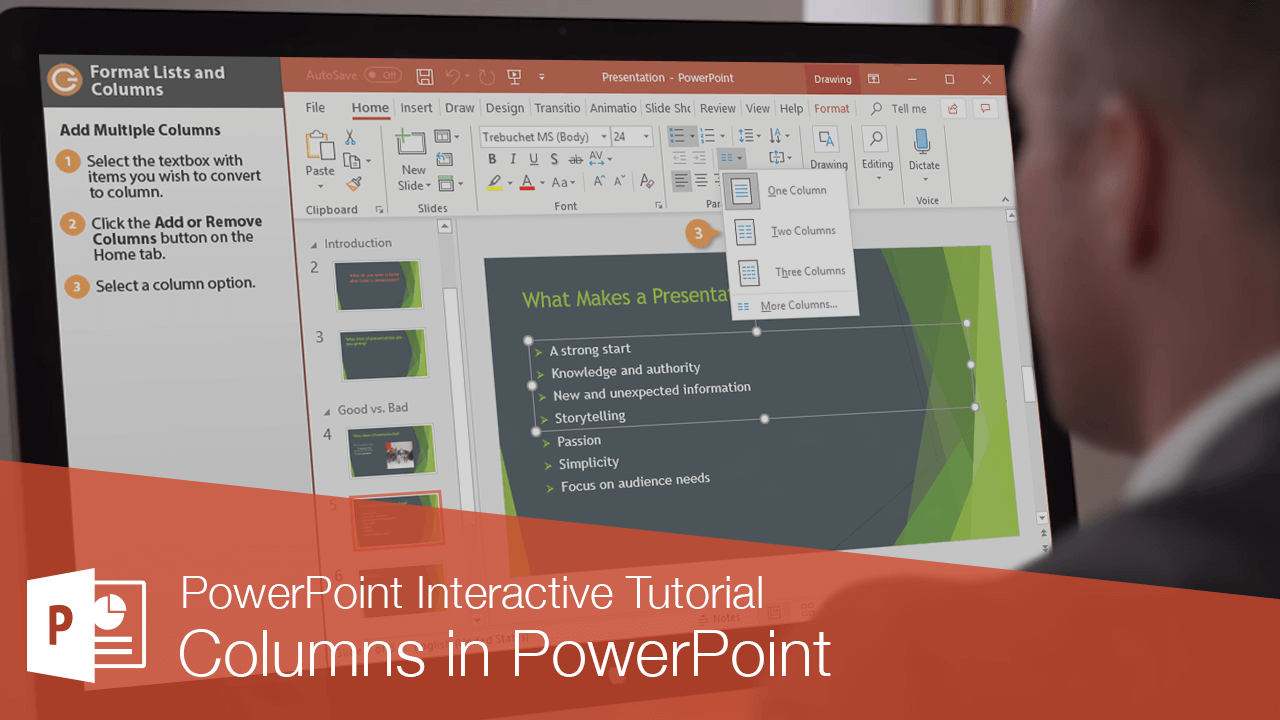 how to make a box into two columns in powerpoint