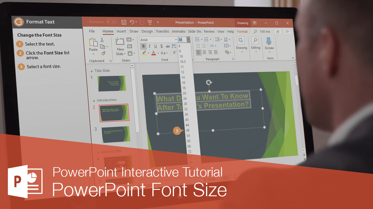 font size on presentation slides should not be smaller than