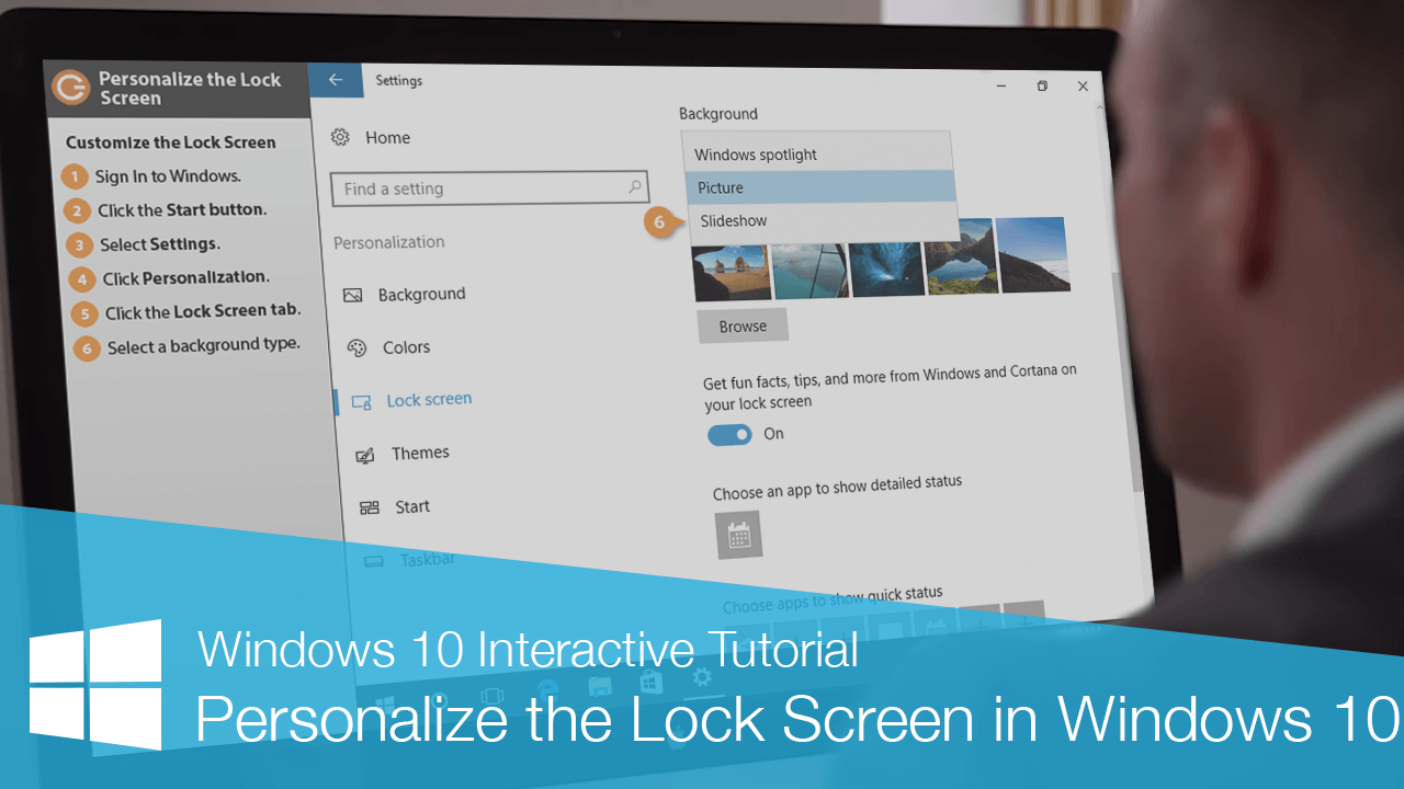 Personalize the Lock Screen in Windows 10 | CustomGuide