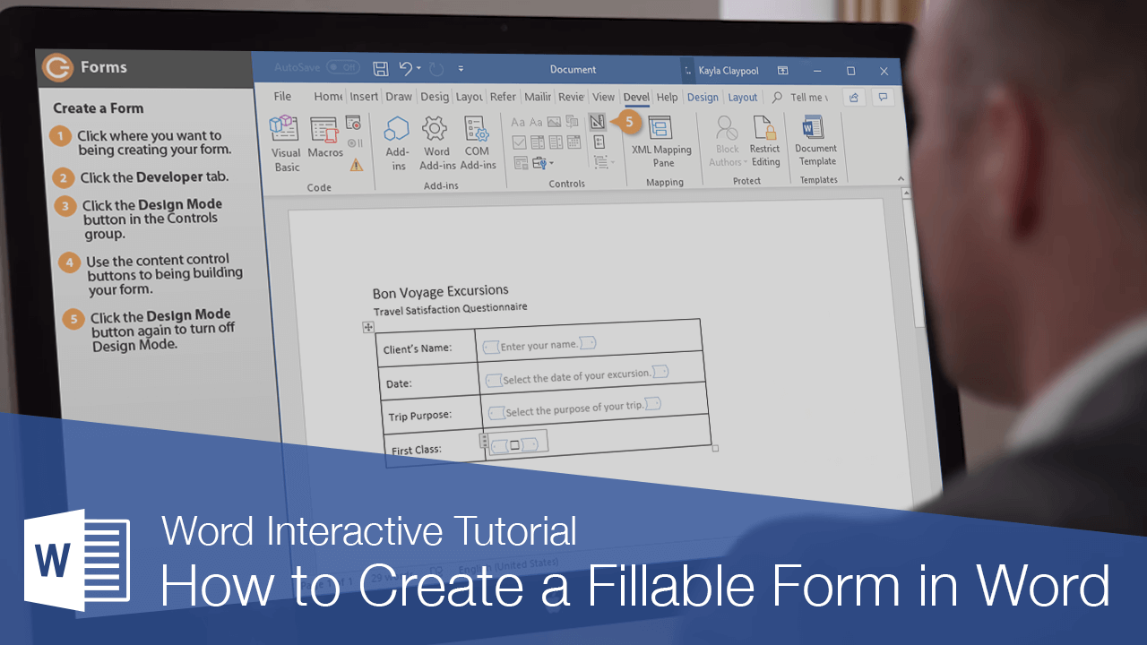 How to Create a Fillable Form in Word  CustomGuide Inside Button Template For Word